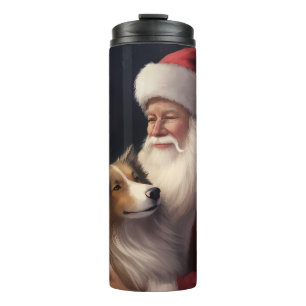 Shetland Sheepdog Santa Claus Festive Christmas Thermal Tumbler