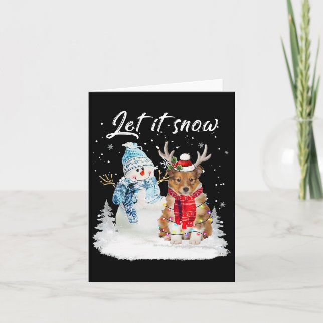 Shetland Sheepdog Santa Dog Christmas Snowman Xmas Card (Front)