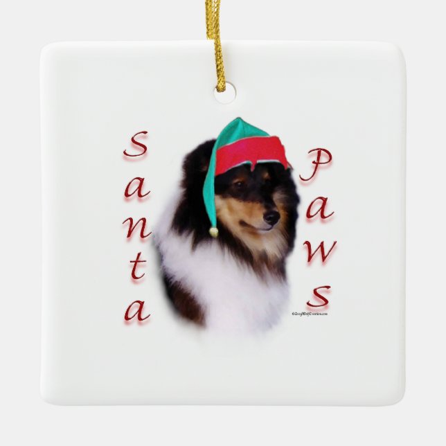 Shetland Sheepdog Santa Paws Ceramic Ornament (Front)