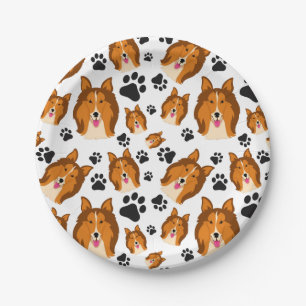 Shetland Sheepdog Scotland Sheltie Dog Puppy Paws Paper Plate