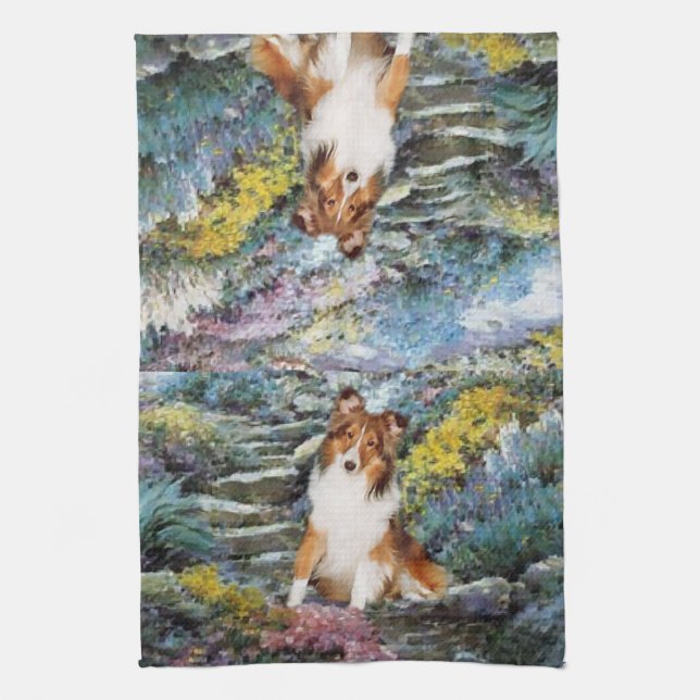 Shetland Sheepdog Sheltie Art Gifts Tea Towel (Vertical)