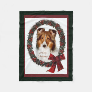 Shetland Sheepdog Sheltie Christmas Fleece Blanket