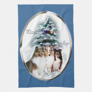 Shetland Sheepdog Sheltie Christmas Tea Towel
