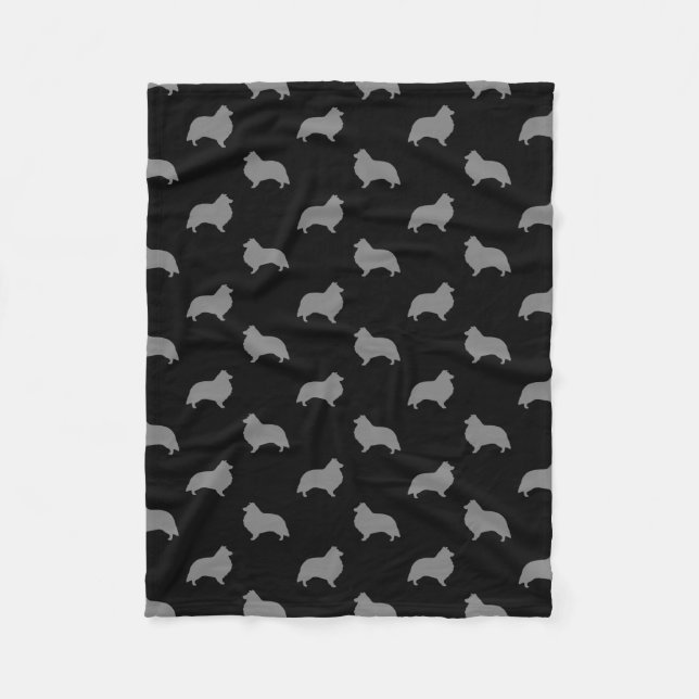 Shetland Sheepdog Sheltie Silhouettes Pattern Fleece Blanket (Front)
