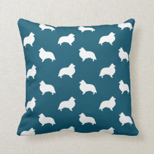 Shetland Sheepdog Sheltie Silhouettes Pattern Teal Cushion