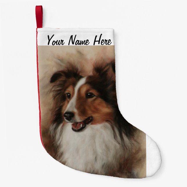 Shetland Sheepdog Sheltie smiling Small Christmas Stocking (Front)