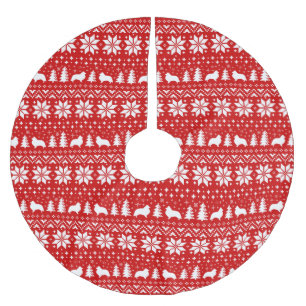 Shetland Sheepdog Silhouettes Christmas Pattern Brushed Polyester Tree Skirt