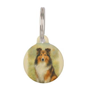 Shetland Sheepdog Sitting Watercolor  Pet Tag