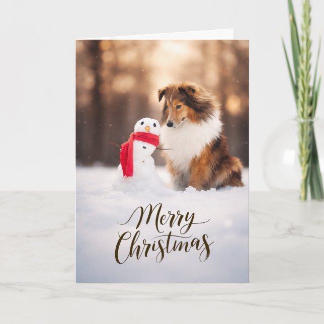 Shetland Sheepdog Snowman Christmas Card (Front)