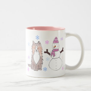 Shetland Sheepdog & Snowman Two-Tone Coffee Mug
