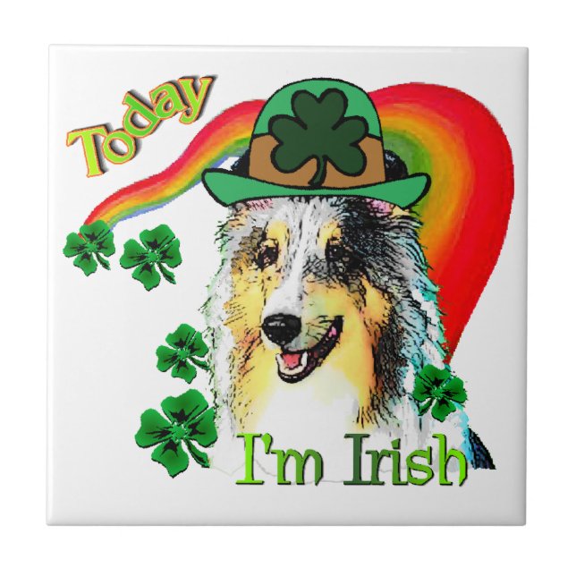 Shetland Sheepdog St Patricks Ceramic Tile (Front)