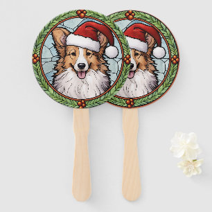 Shetland Sheepdog Stained Glass Christmas Hand Fan