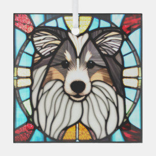 Shetland Sheepdog "Stained Glass"  Glass Tree Decoration