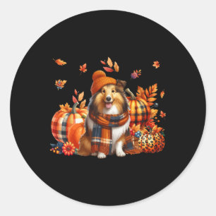 Shetland Sheepdog Thanksgiving Leopard Pumpkins Fa Classic Round Sticker