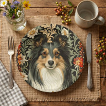 Shetland Sheepdog Tricolor Sheltie Vintage Floral