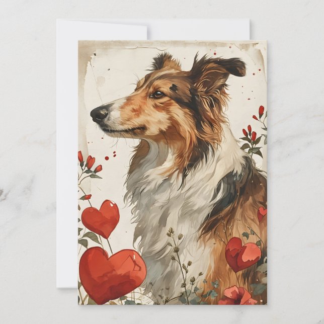 Shetland sheepdog Vintage Valentine's day  Holiday Card (Front)