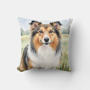 Shetland Sheepdog Watercolor Wind Flow Art Cushion