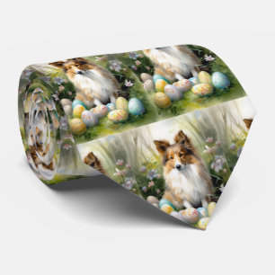 Shetland Sheepdog with Easter Eggs Holiday Tie