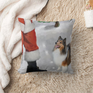 Shetland Sheepdog With Santa Christmas  Cushion