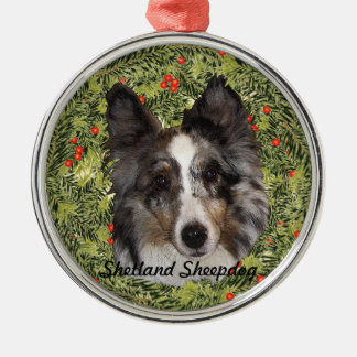 Shetland Sheepdog Wreath Metal Ornament