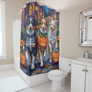 Shetland Sheepdogs in Halloween Costumes Shower Curtain