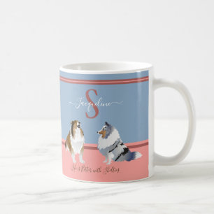 Shetland Sheepdogs, Shelties, on Blue & Pink Coffee Mug