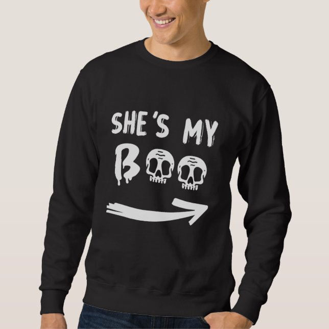 Sheu2019s My Boo Skull Face Matching Halloween Paj Sweatshirt (Front)