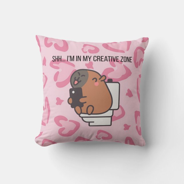 Shh… I’m in My Creative Zone | Funny Capybara Deco Cushion (Front)