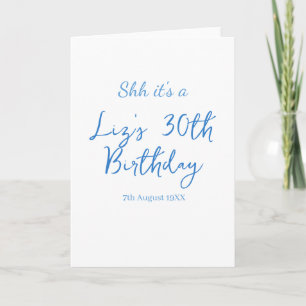 shh its a 30th birthday name date blue simple mini card