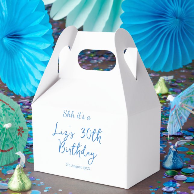 shh its a 30th birthday name date blue simple mini favour box (Party)