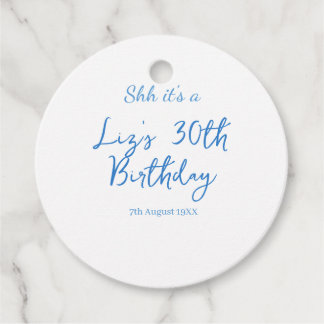 shh its a 30th birthday name date blue simple mini favour tags