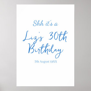 shh its a 30th birthday name date blue simple mini poster
