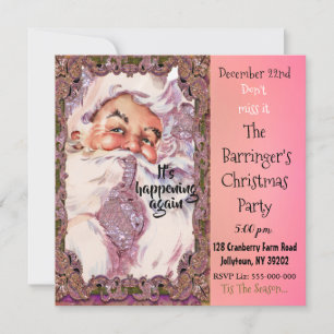 Shh! It's Santa Victorian Pink Christmas Party Invitation