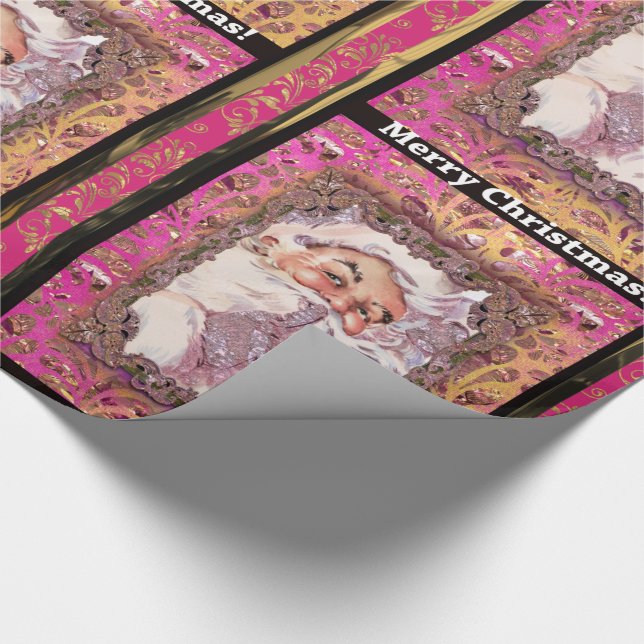 Shh! It's Santa Victorian Pink Christmas Wrapping Paper (Corner)