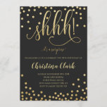 Shh Surprise Birthday Party Black Gold Confetti Invitation<br><div class="desc">Shh Surprise Birthday Party Black Gold Confetti</div>