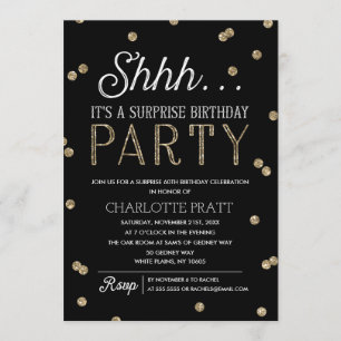 Shh Surprise Birthday Party Faux Glitter Confetti Invitation