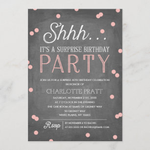 Shh Surprise Birthday Party Pink and Chalkboard Invitation