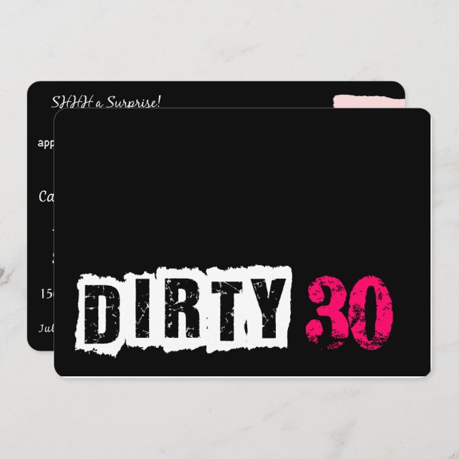 Shhh A Surprise Dirty 30th Pink Birthday Party Invitation (Front/Back)