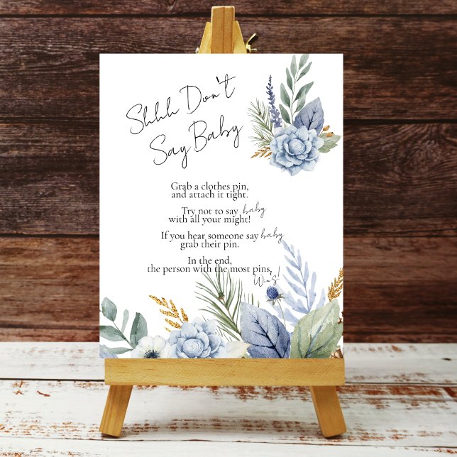 Shhh don't say baby greenery dusty blue flower poster (Creator Uploaded)