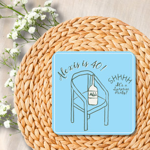 Shhh It’s a Surprise Birthday Party Pale Blue Square Paper Coaster