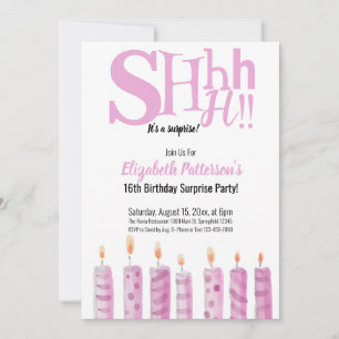 Shhh It's a Surprise 16th Birthday Party Pink Invitation