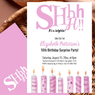 Shhh It's a Surprise 16th Birthday Party Pink Invitation