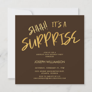 Shhh! It's a Surprise 50th Birthday Gold Brown Invitation