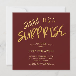 Shhh! It's a Surprise 50th Birthday Gold Burgundy Invitation
