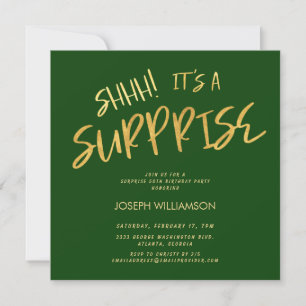 Shhh! It's a Surprise 50th Birthday Gold Green Invitation