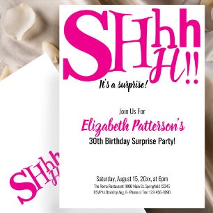 Shhh It's a Surprise Birthday Party 30 Adult Pink Invitation