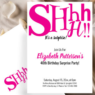 Shhh It's a Surprise Birthday Party 40 Adult Pink Invitation