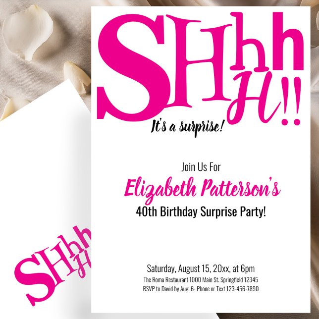 Shhh It's a Surprise Birthday Party 40 Adult Pink Invitation (Creator Uploaded)