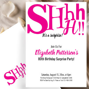 Shhh It's a Surprise Birthday Party 80 Adult Pink Invitation