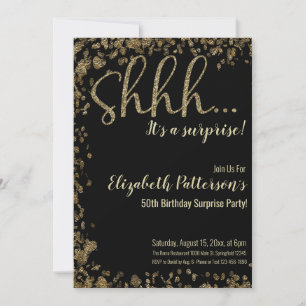 Shhh It's a Surprise Birthday Party Gold Adult  Invitation